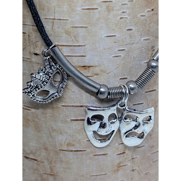 Comedy Tragedy Masks Charms Leather Handmade Unisex Necklace - Picture 2 of 4